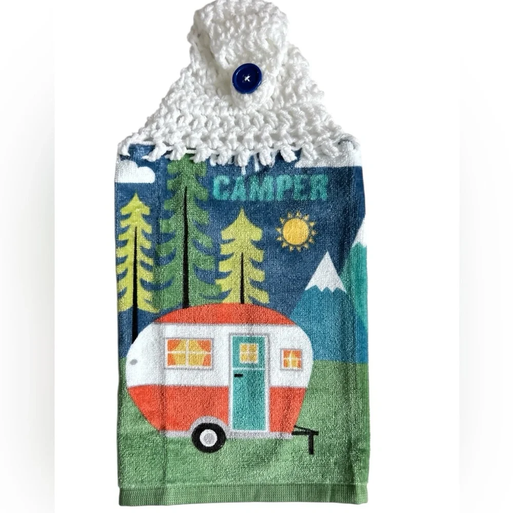 Hand Crafted Colorful Outdoor Camper Hanging Hand Towel Crochet Top